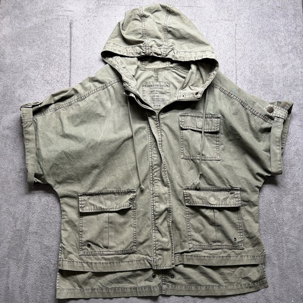 American Eagle Green Military Hooded Jacket Women's Medium Utility